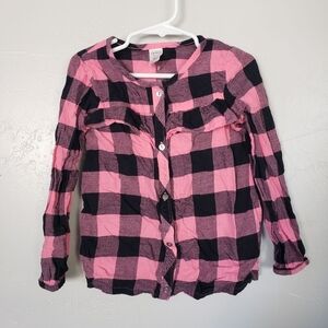 Carter's Little Girl 4/5 Long Sleeve Shirt Button Up Pink & Black Plaid Top